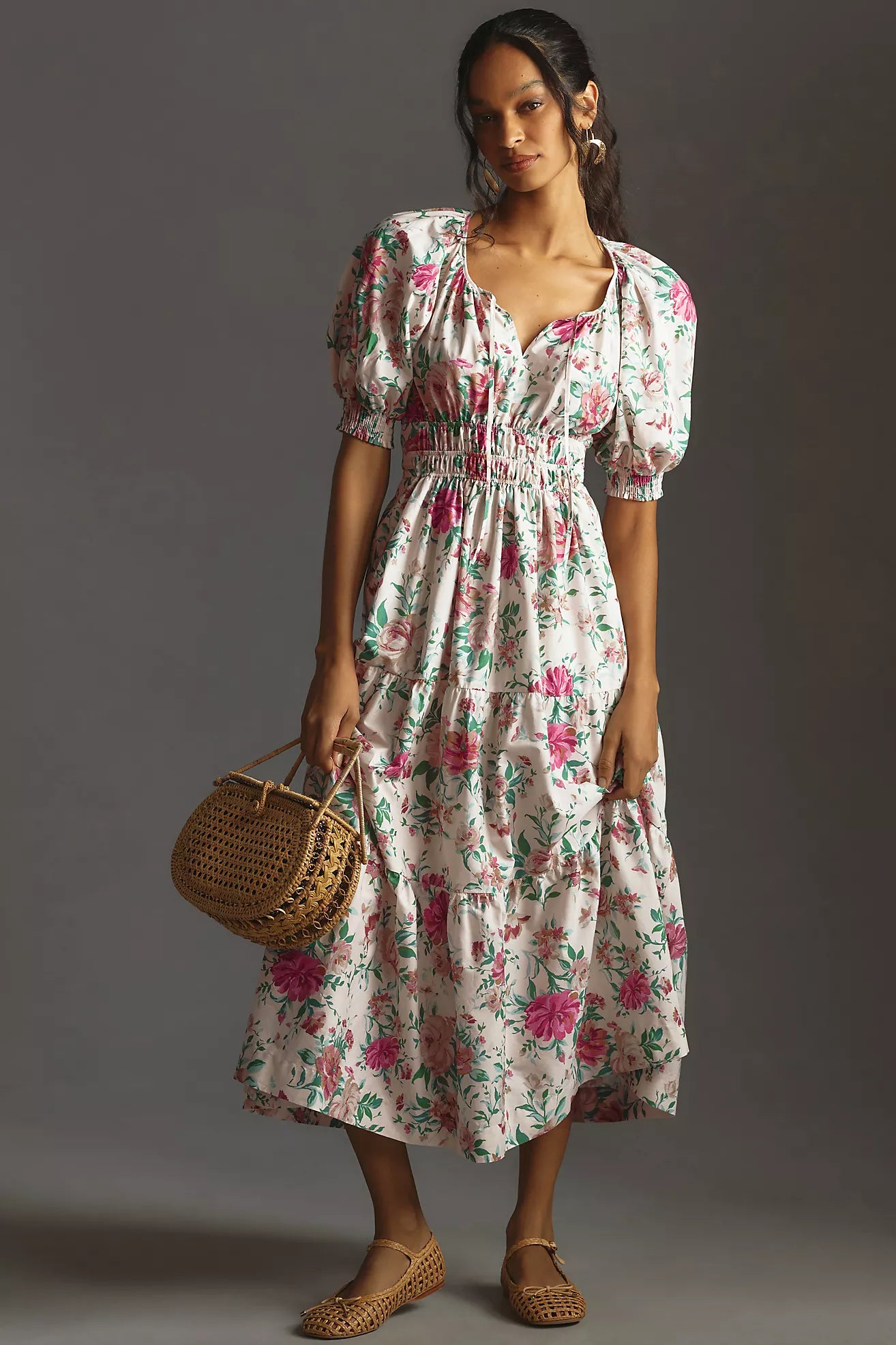 Puff Sleeve Maxi Dress With Print