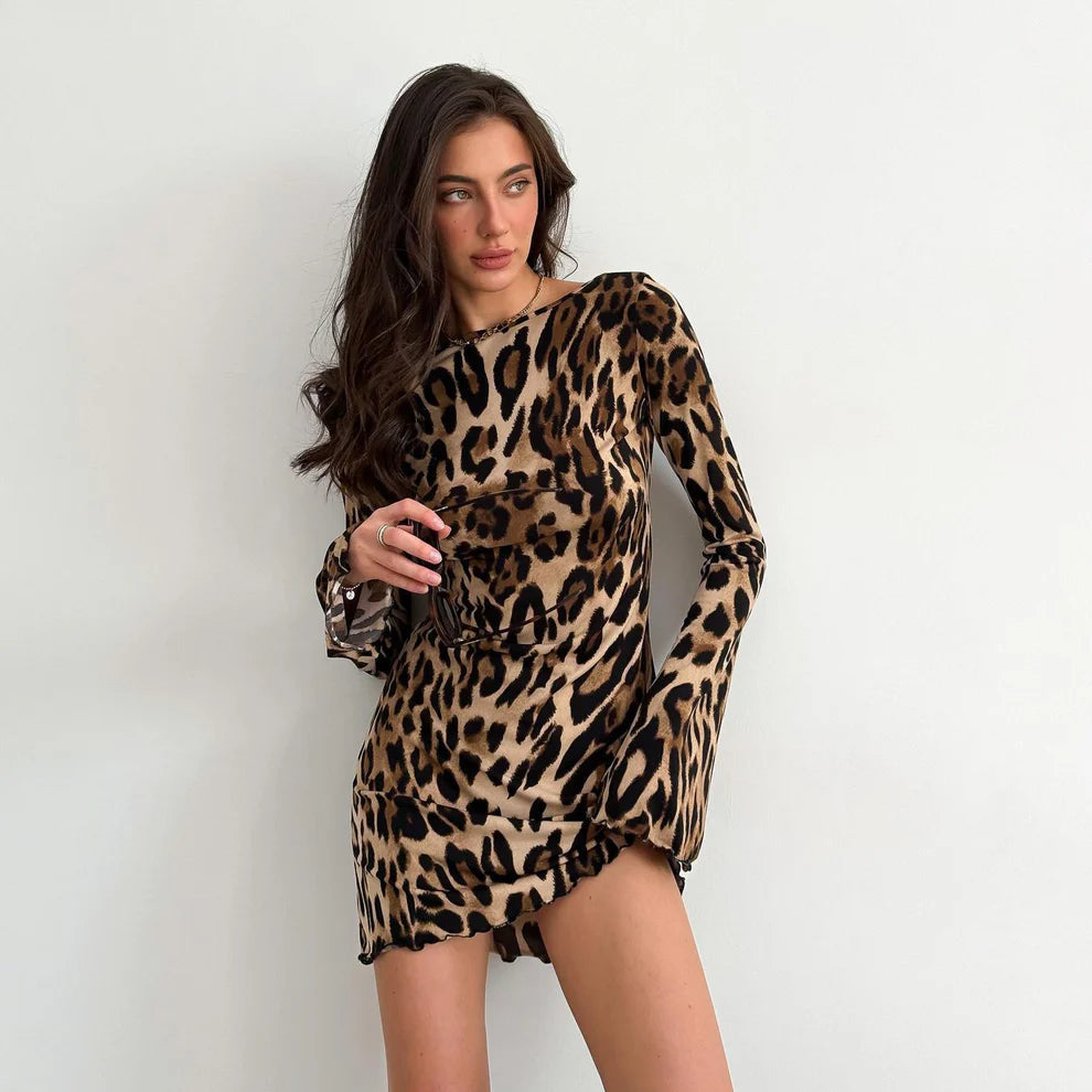 Leopard Pattern Backless Mini Dress