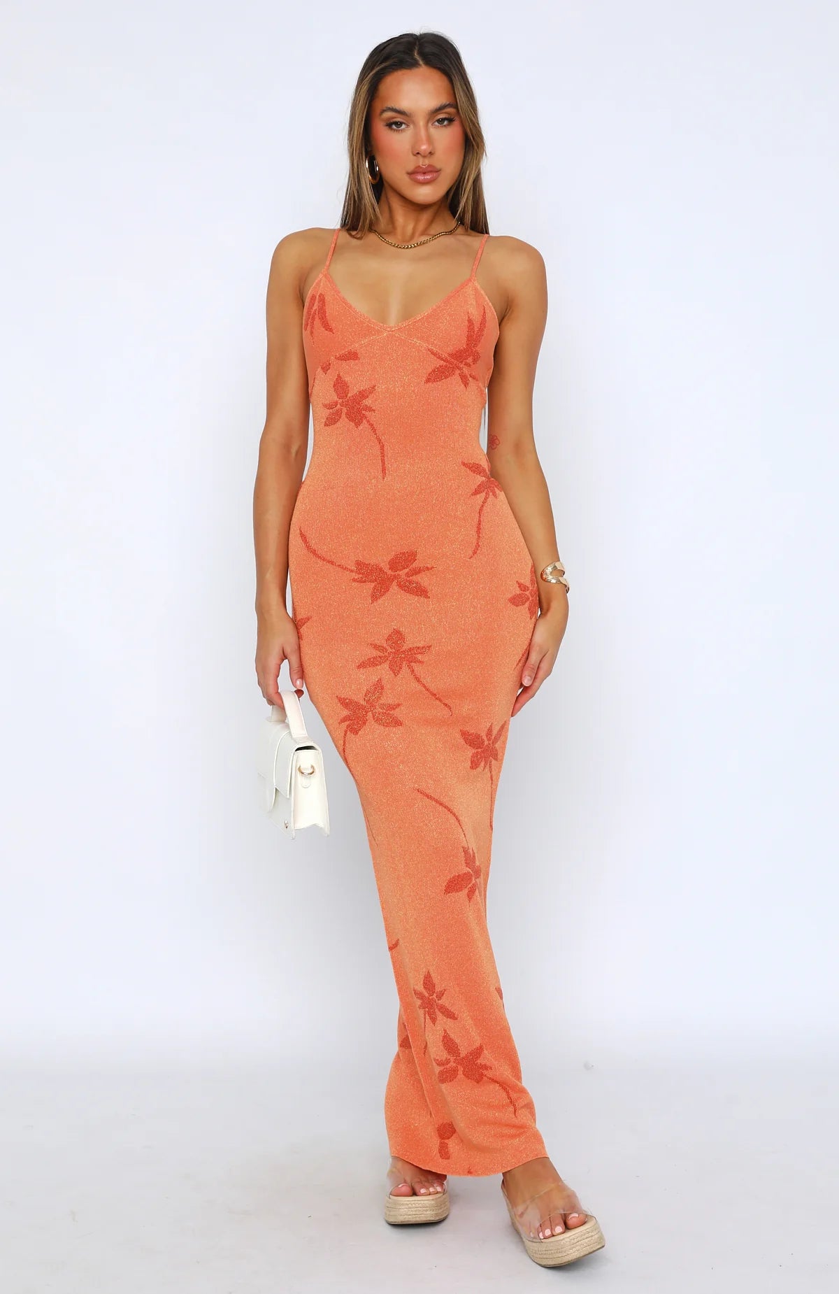 Floral Summer Maxi Dress In Orange