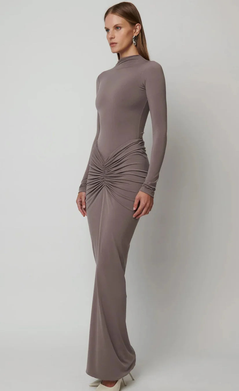 Long Sleeve Maxi Dress In Gray