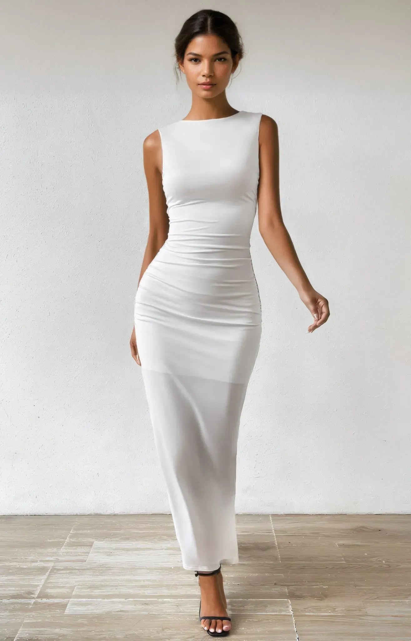 Side Slit Maxi Dress In White