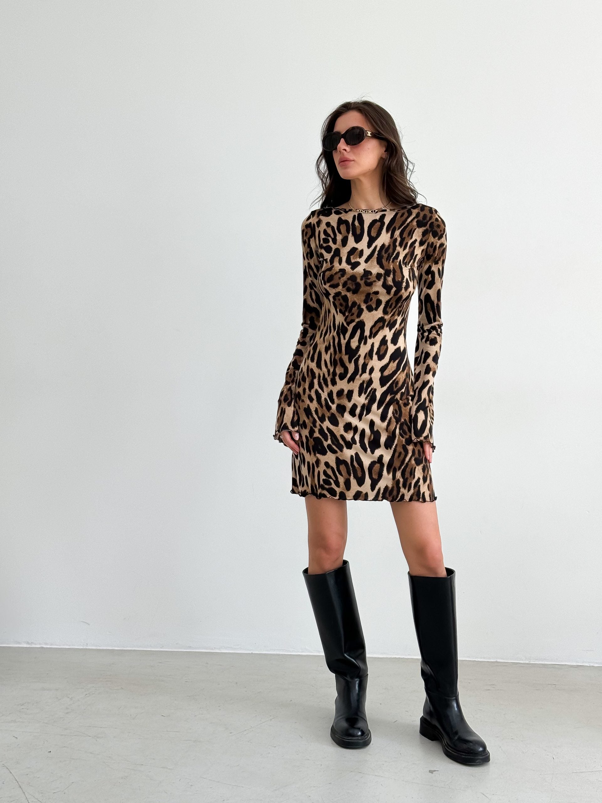 Leopard Pattern Backless Mini Dress