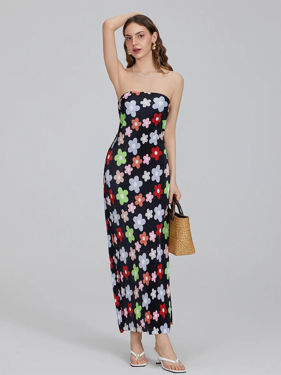 Floral Print Strapless Maxi Dress