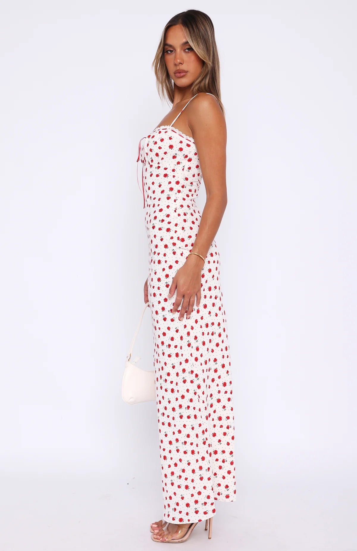 Shoulder Straps Floral Print Maxi Dress In White