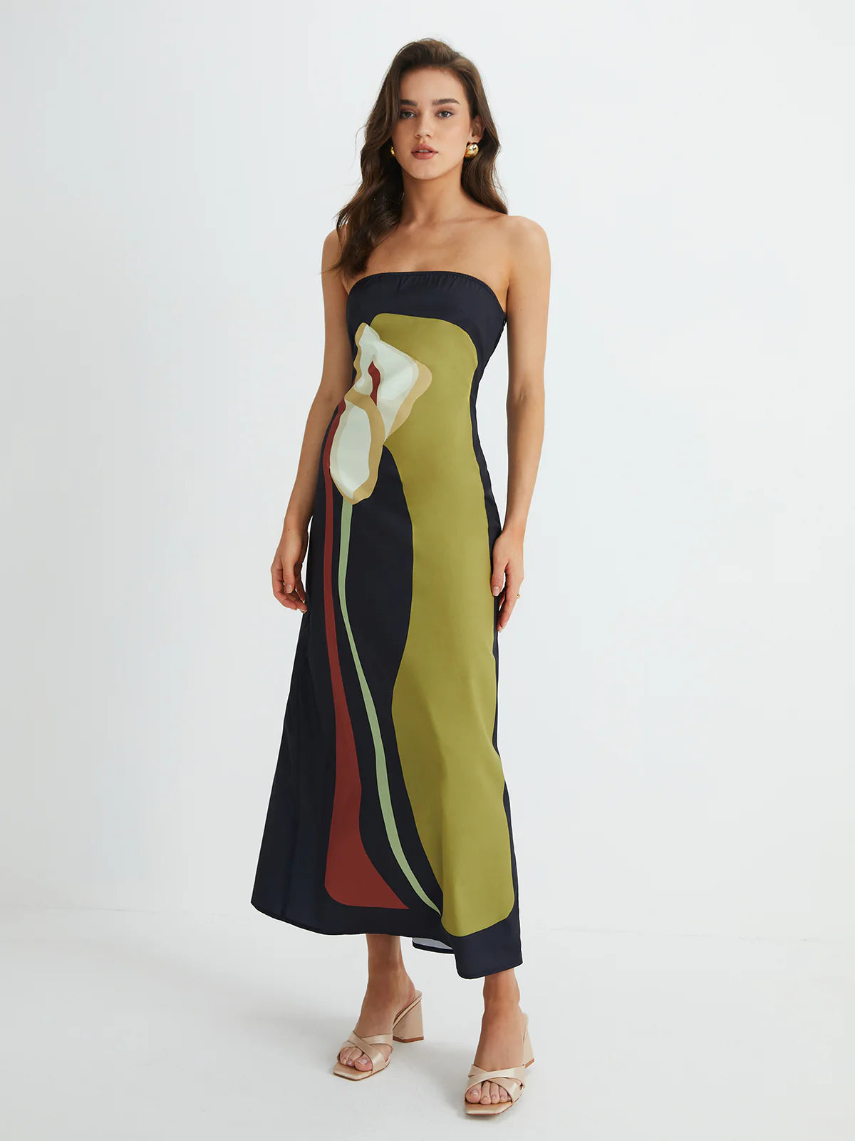 Bandeau Midi Dress In Green