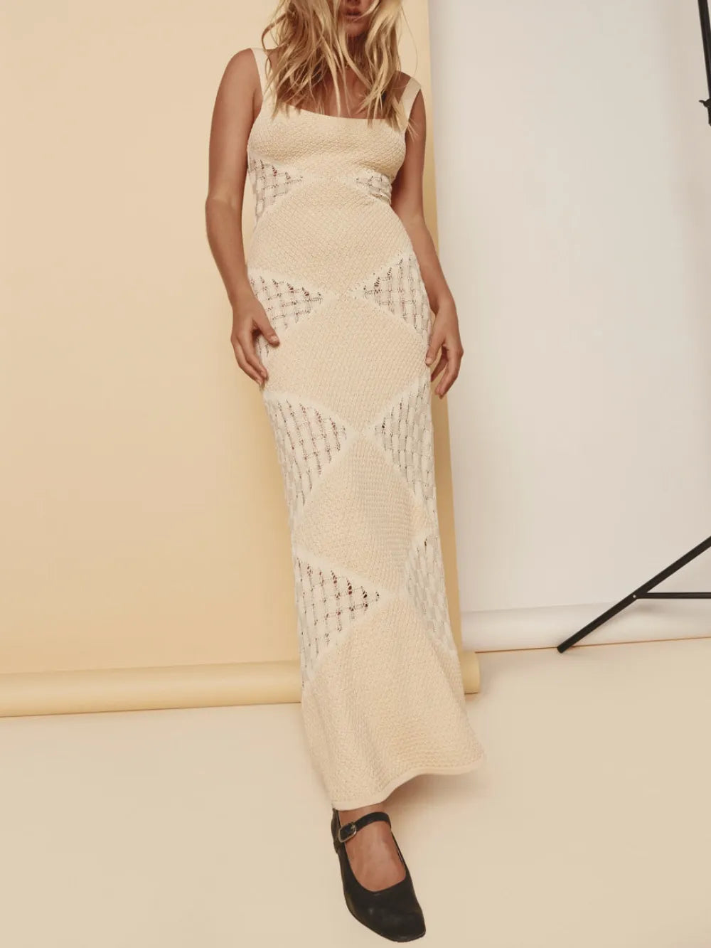 Knitted Bodycon Maxi Dress In Beige