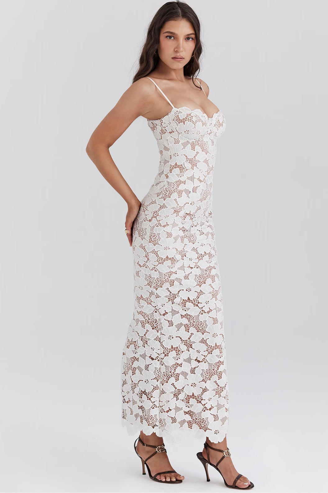 Lace Floral Maxi Dress In White