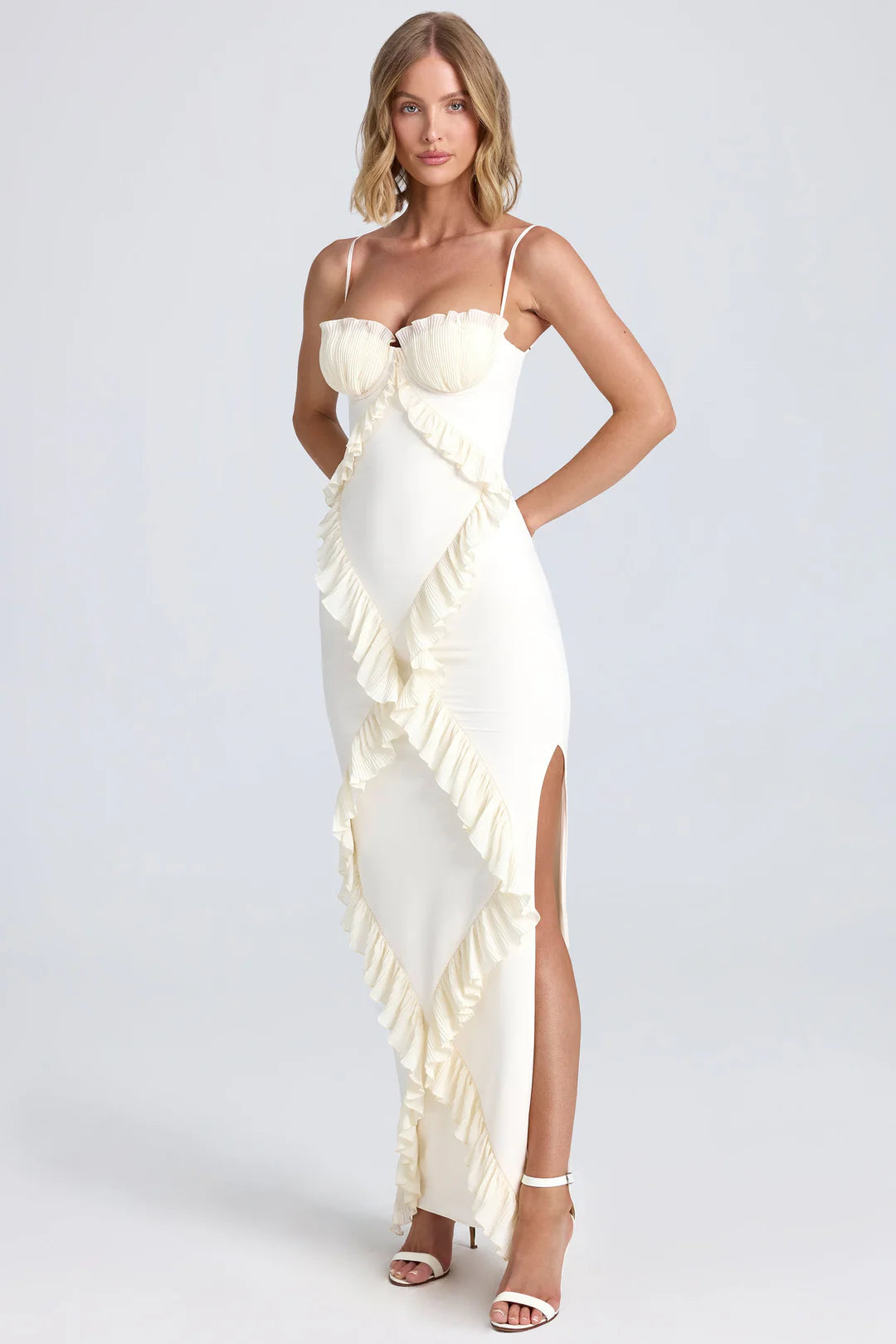 Elegant Ruffle Maxi Dress In White