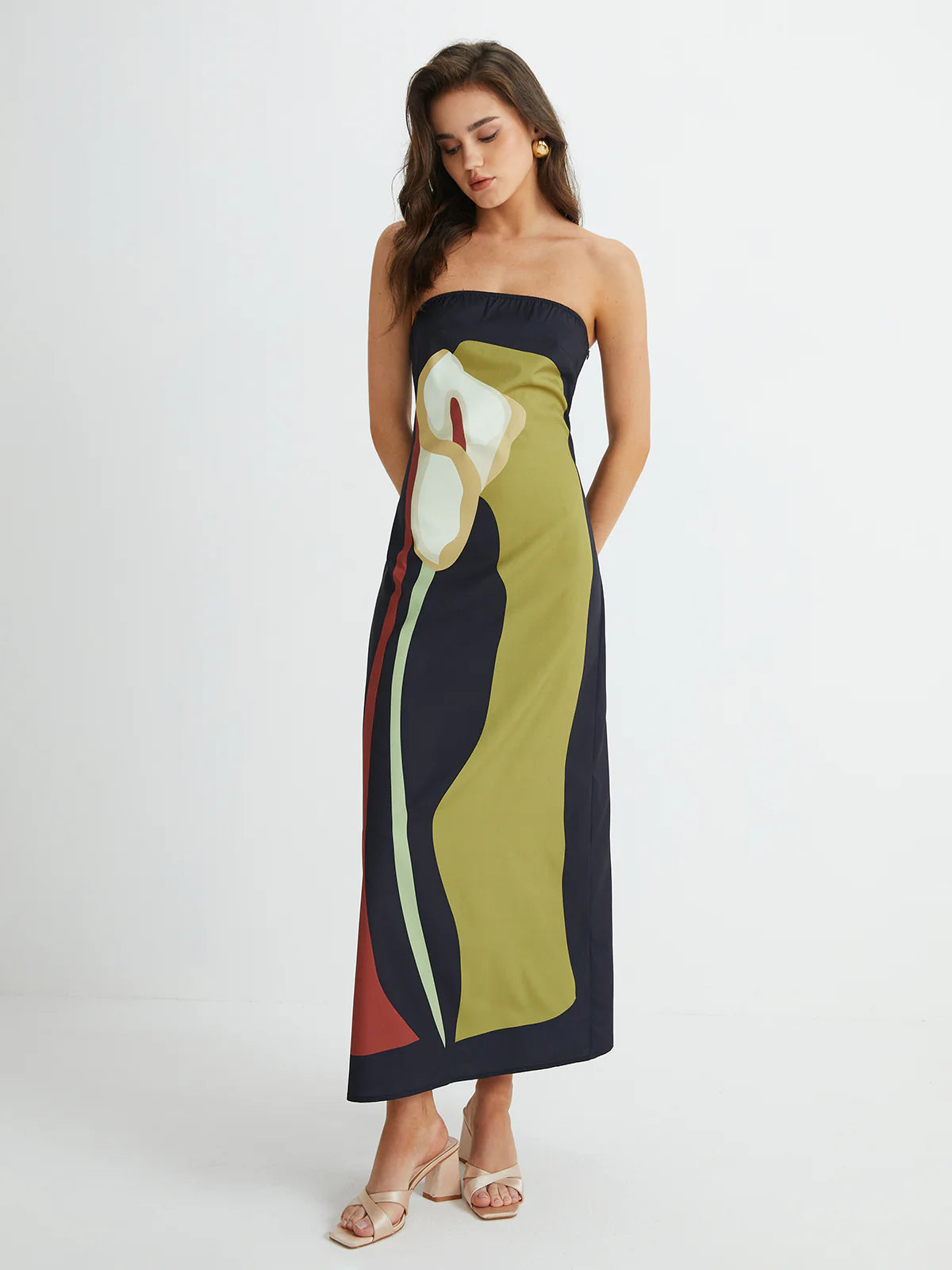 Bandeau Midi Dress In Green