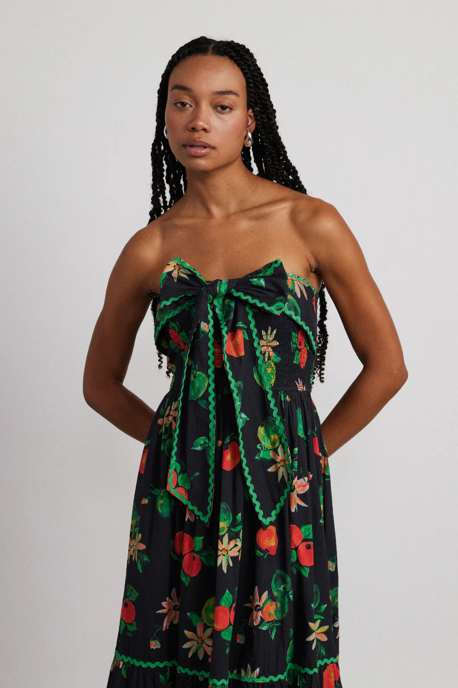 Apple Print Midi Dress In Black