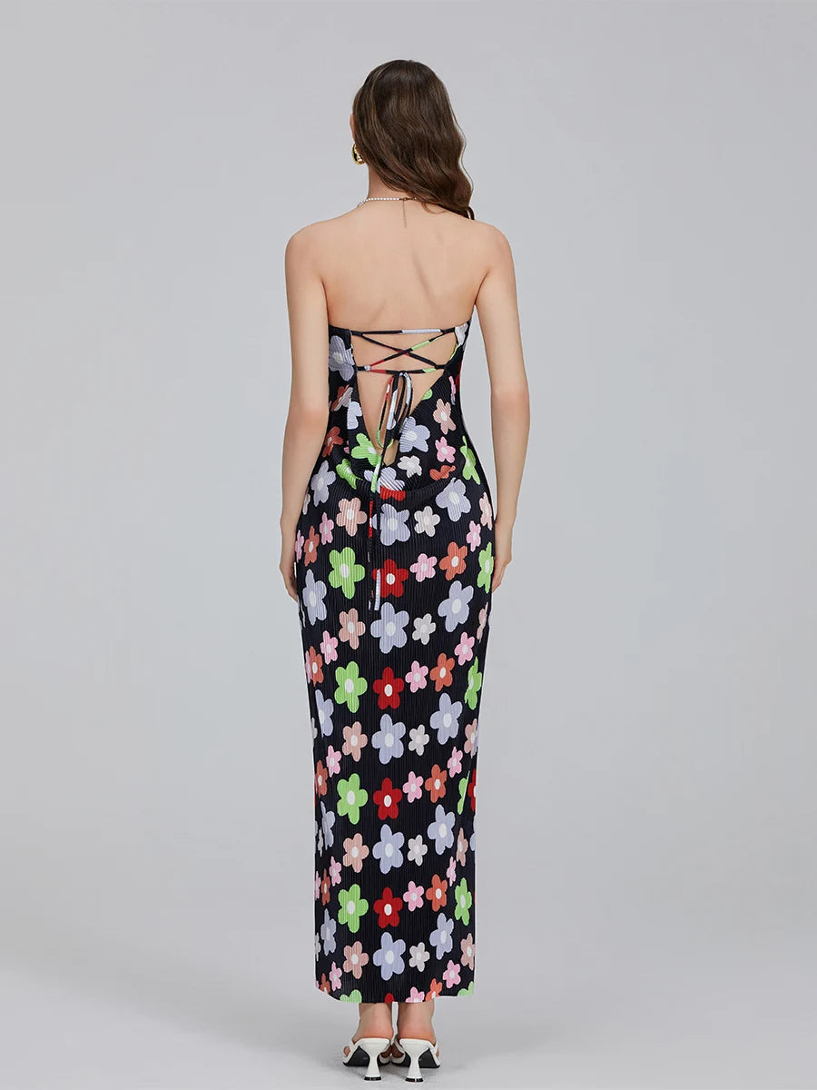 Floral Print Strapless Maxi Dress