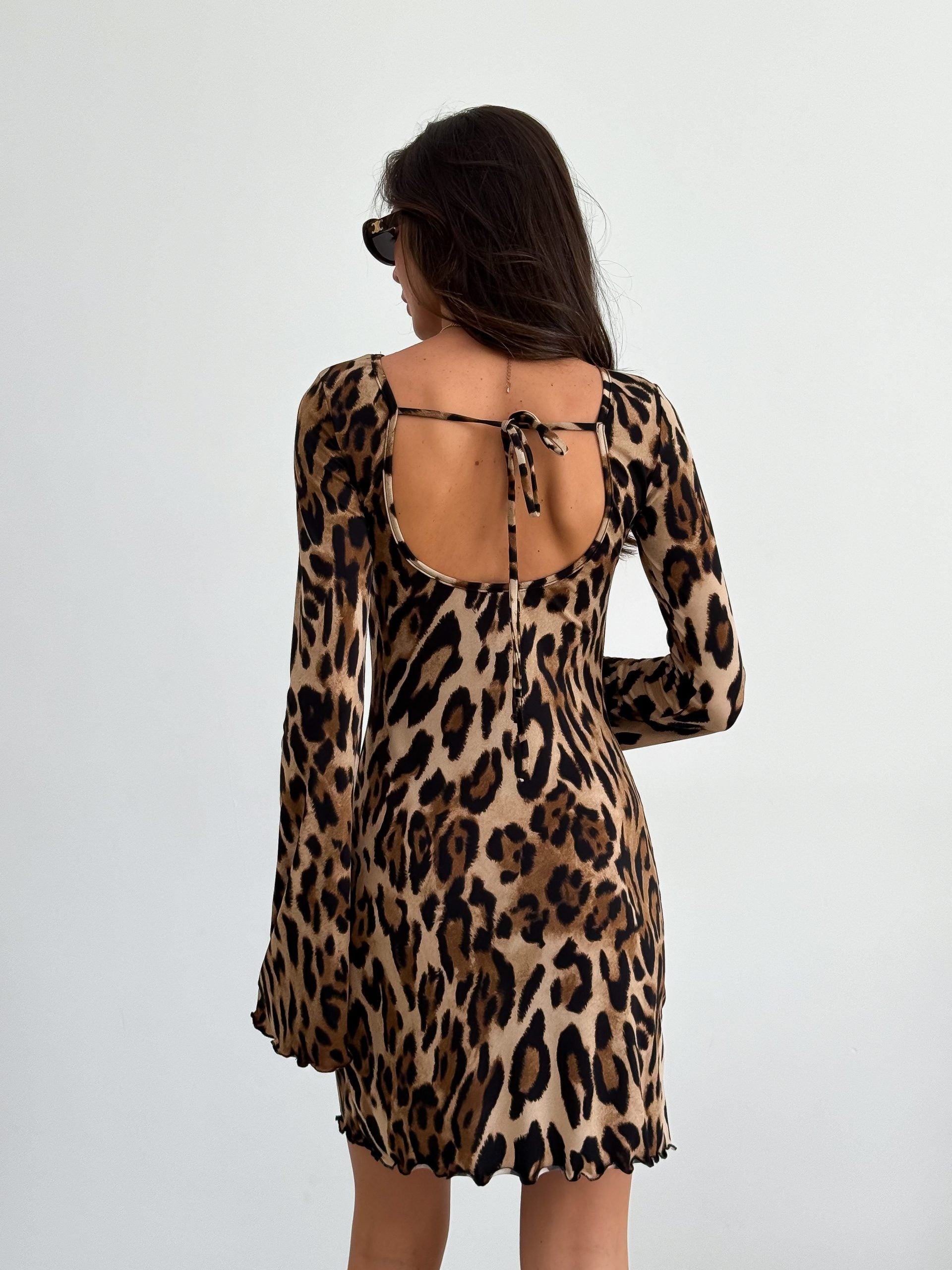 Leopard Pattern Backless Mini Dress