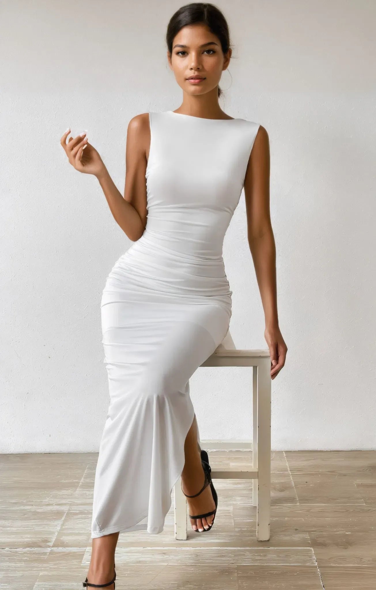 Side Slit Maxi Dress In White