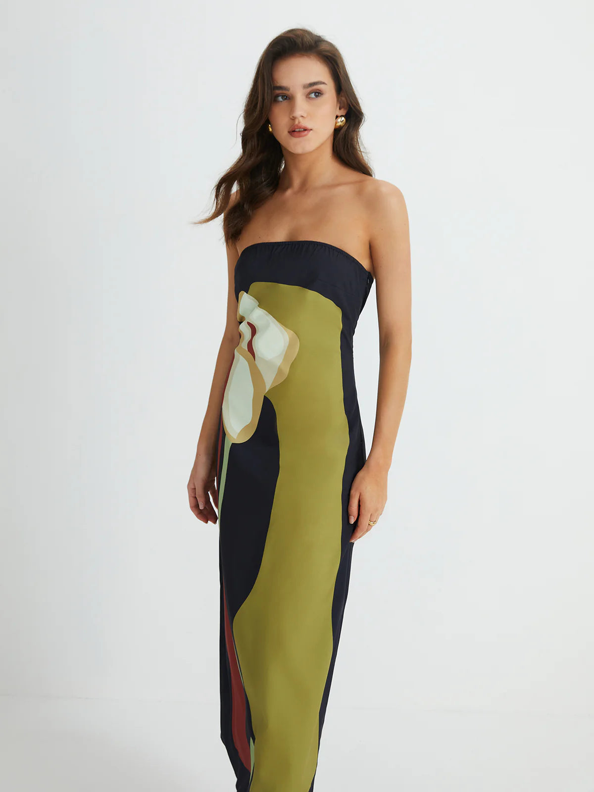 Bandeau Midi Dress In Green