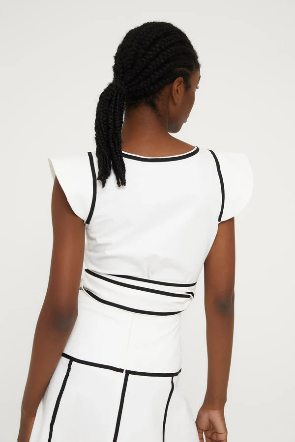 V-Neck Top With Flared Skirt In White