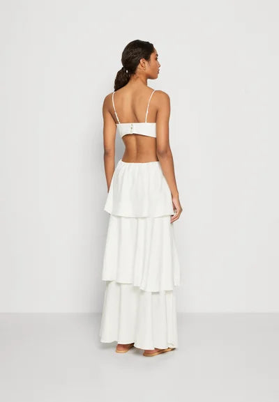 Flower Ruffle Maxi Dress In White