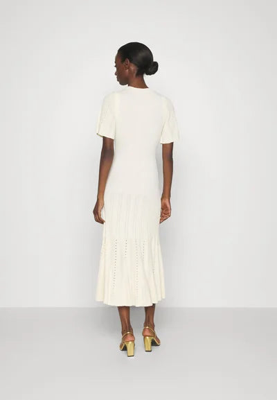 Knitted Fishtail Midi Dress In White