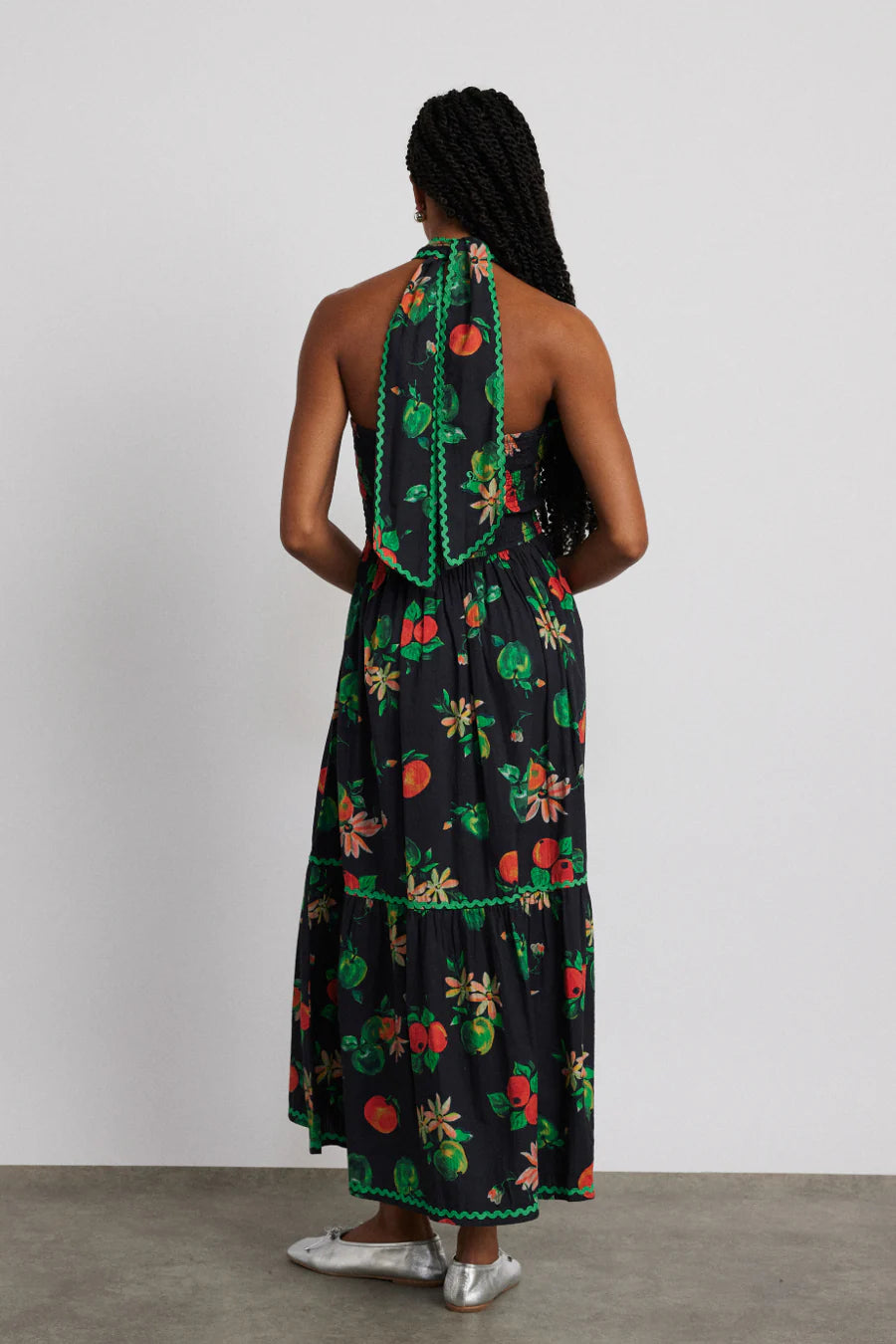 Apple Print Midi Dress In Black