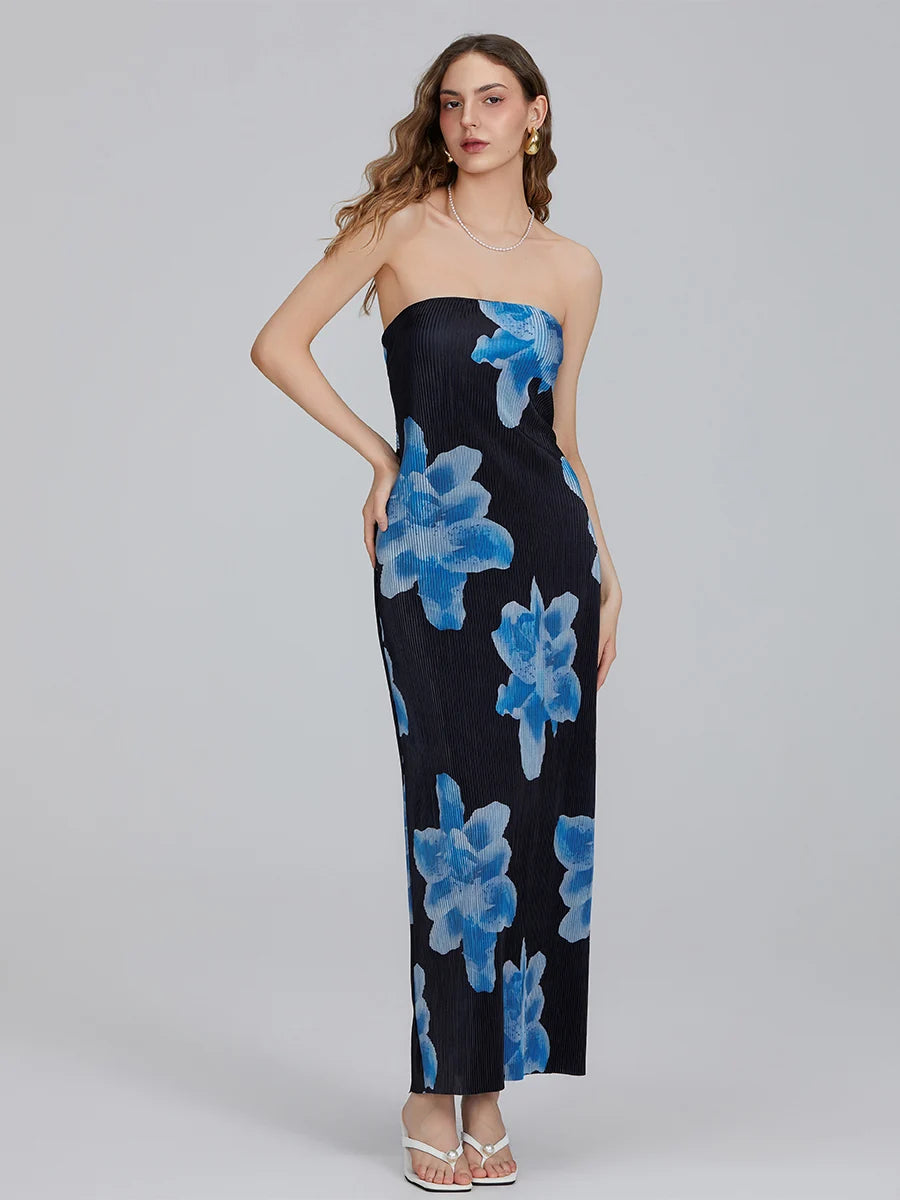 Floral Print Strapless Maxi Dress