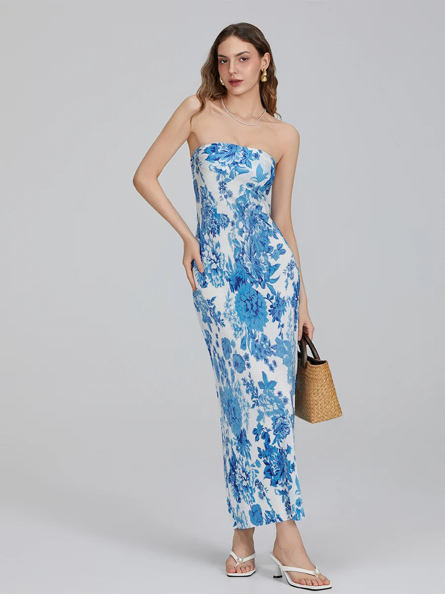 Floral Print Strapless Maxi Dress