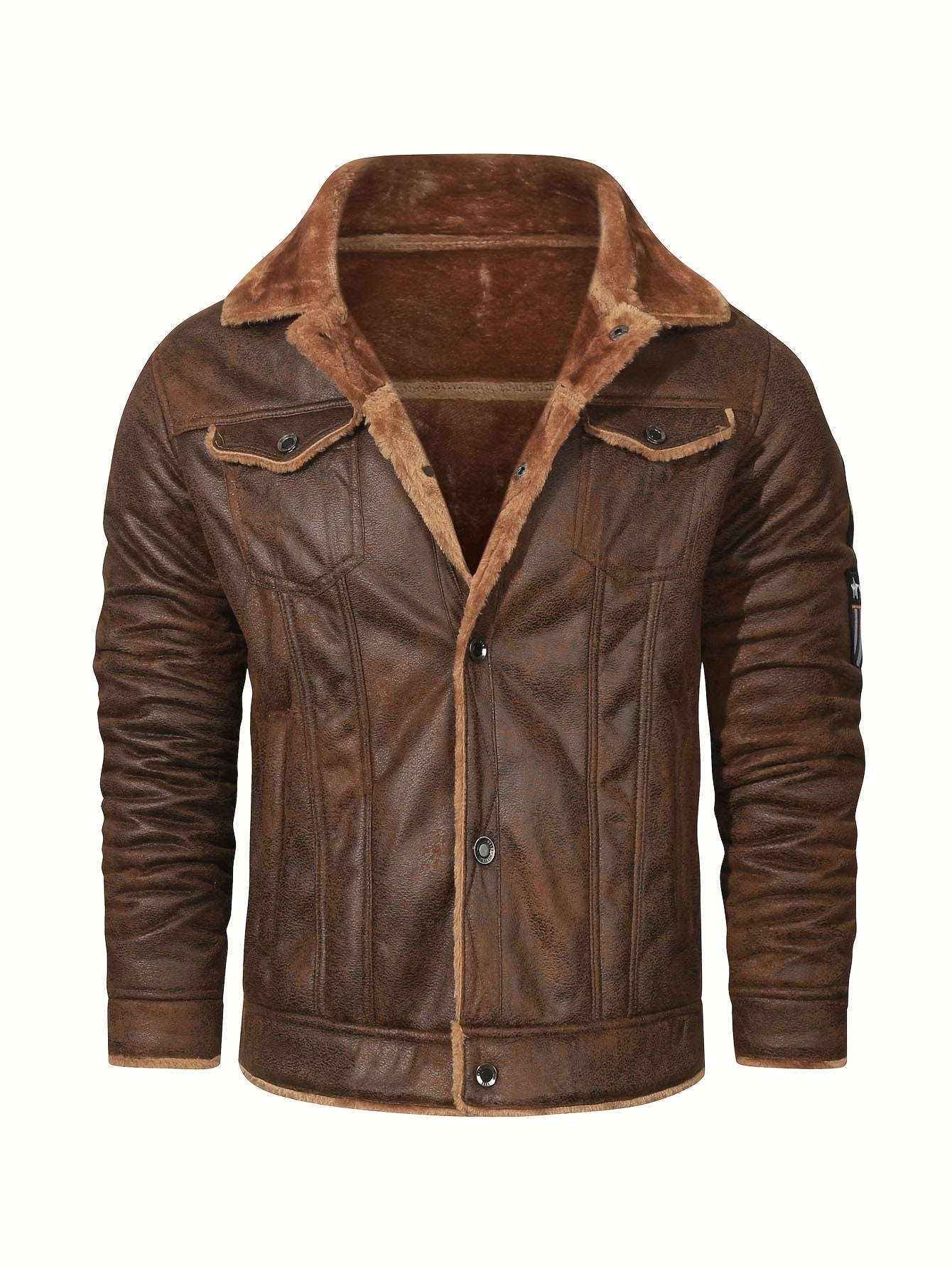 Faux leather fleece jacket for men