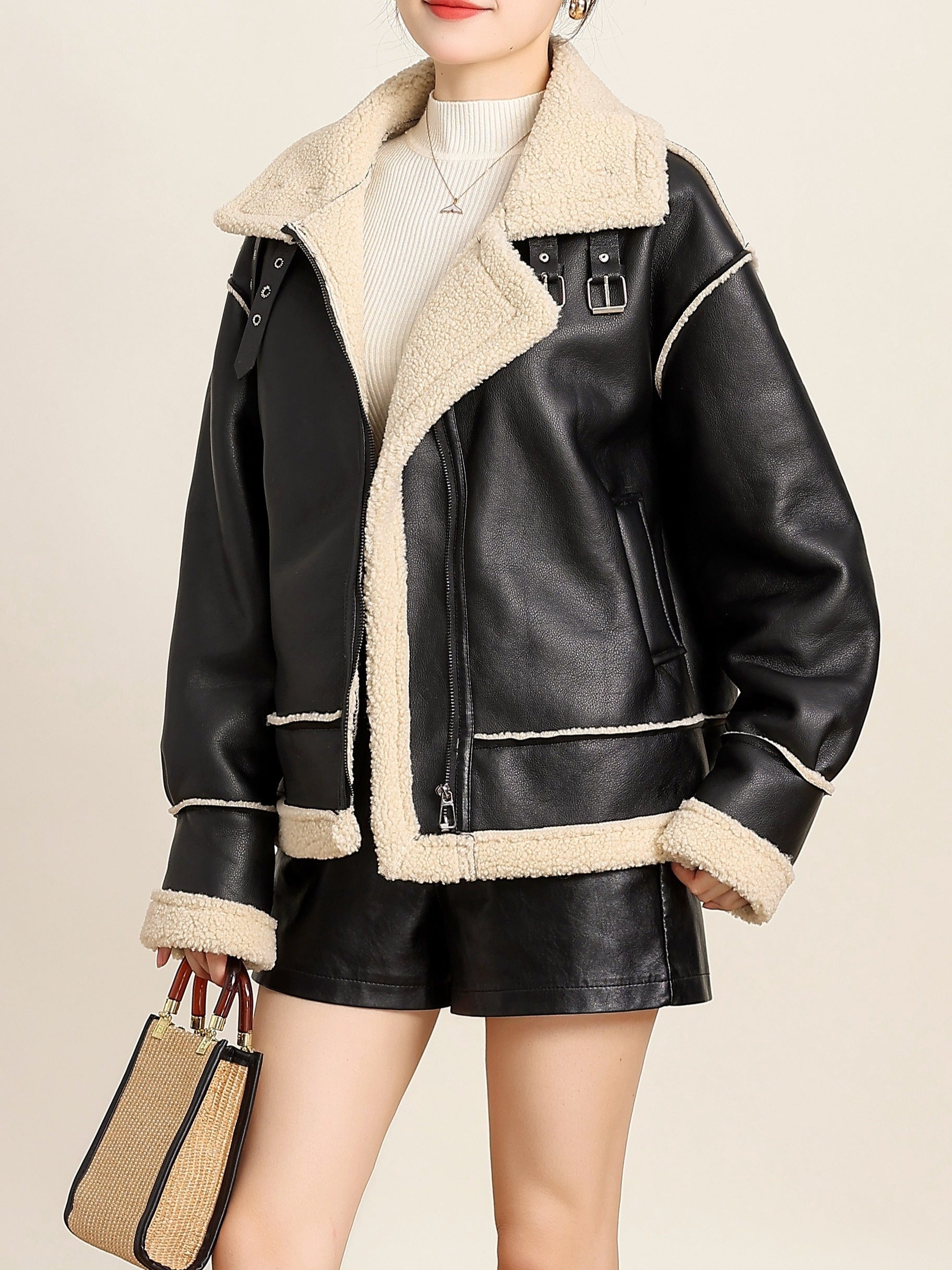 Fluffy leather jacket