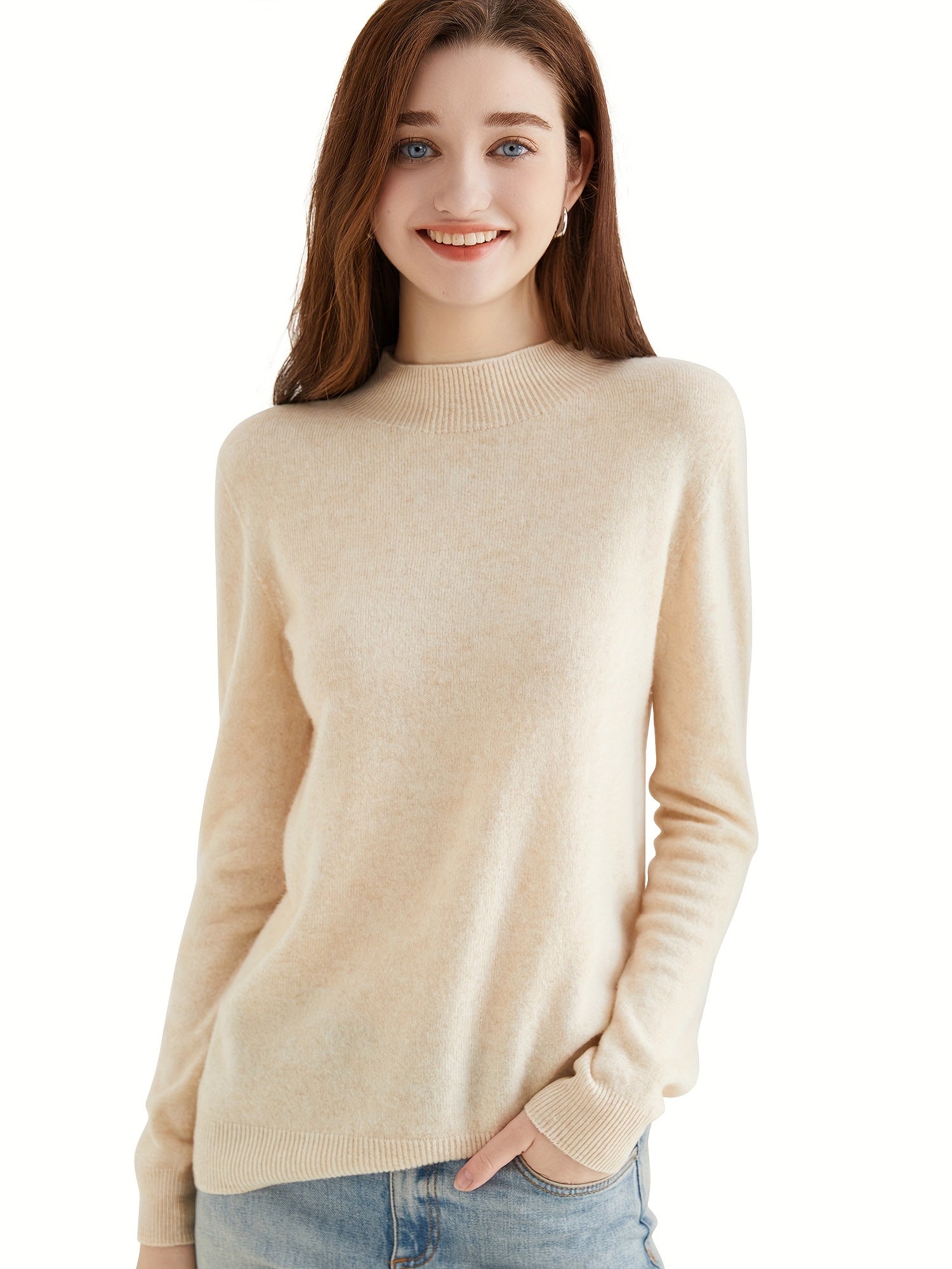 Sweater with high collar and wool sleeves