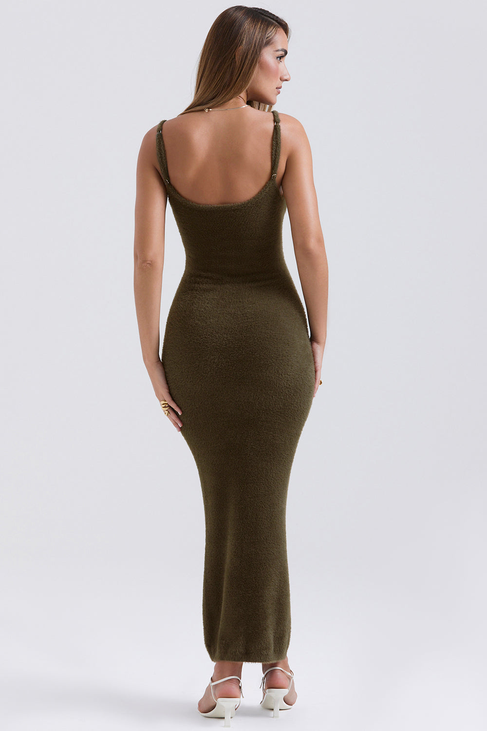 Khaki soft fluffy knitted maxi dress