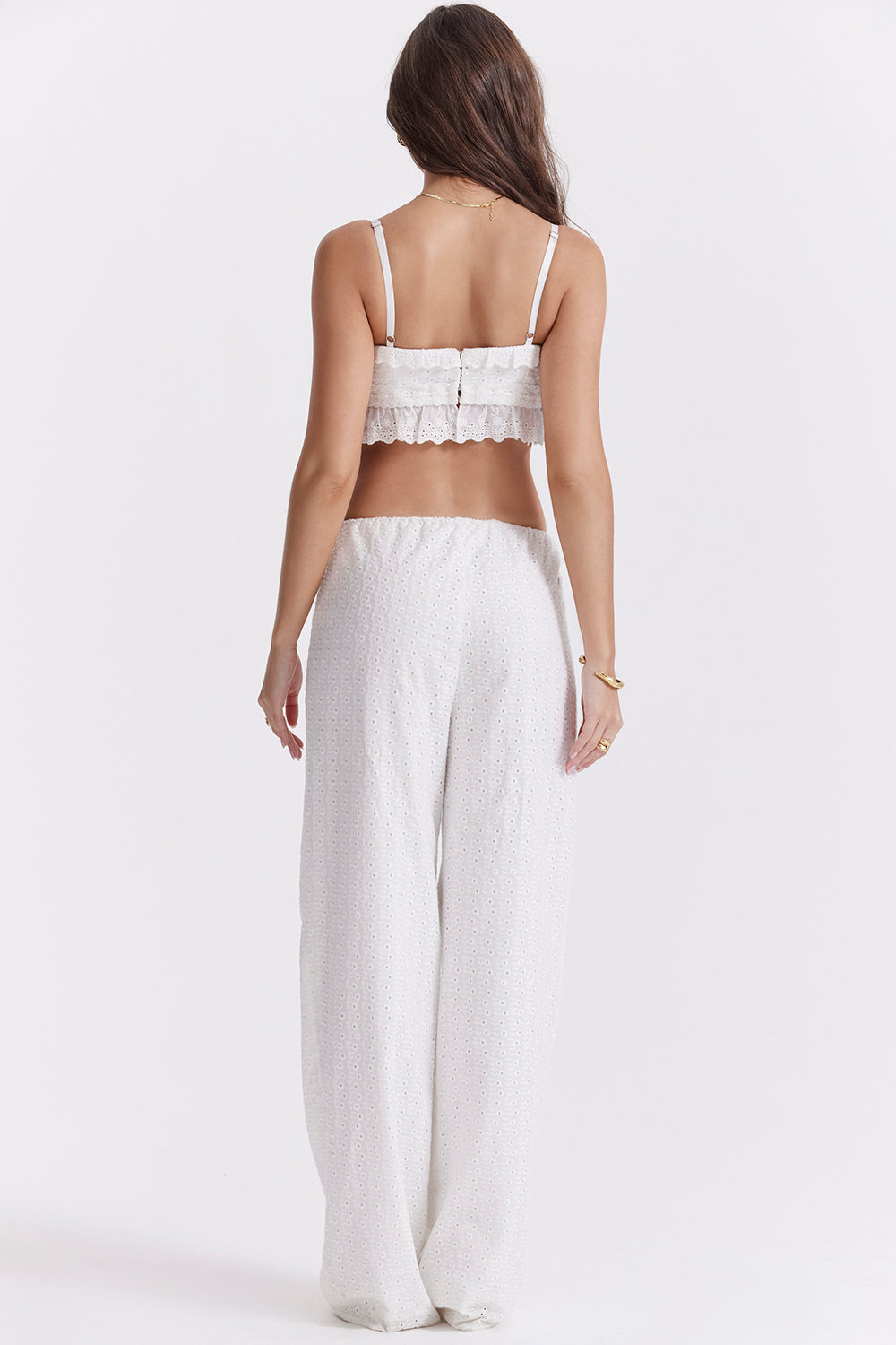 White broderie anglais bralette top with pants