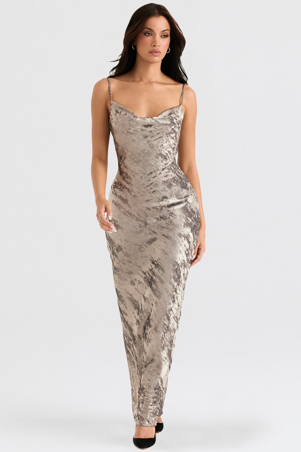 Pewter satin maxi dress