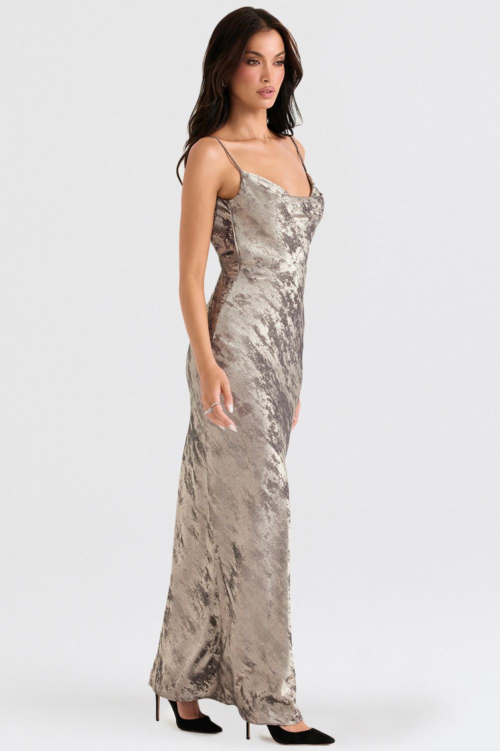 Pewter satin maxi dress