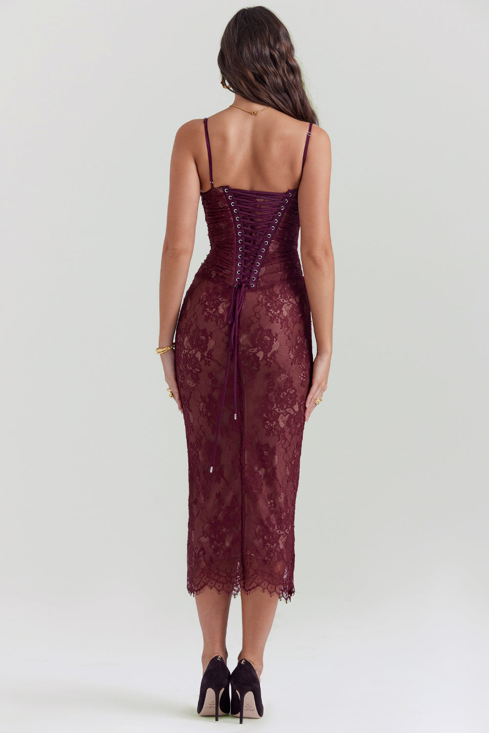 Midi dress made of burgundy red lace