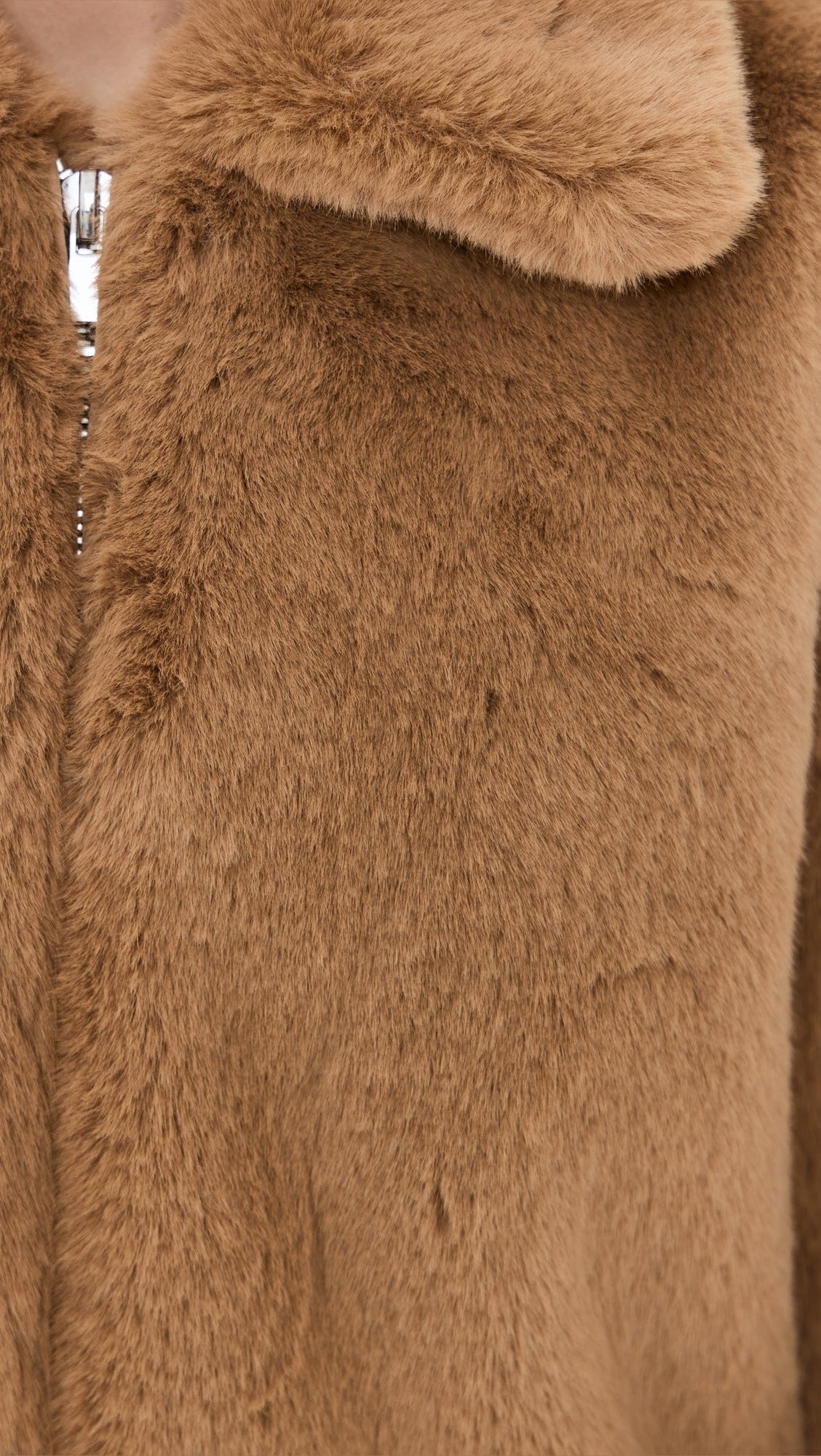 Fluffy Brown Jacket With Polo Collar And Zipper