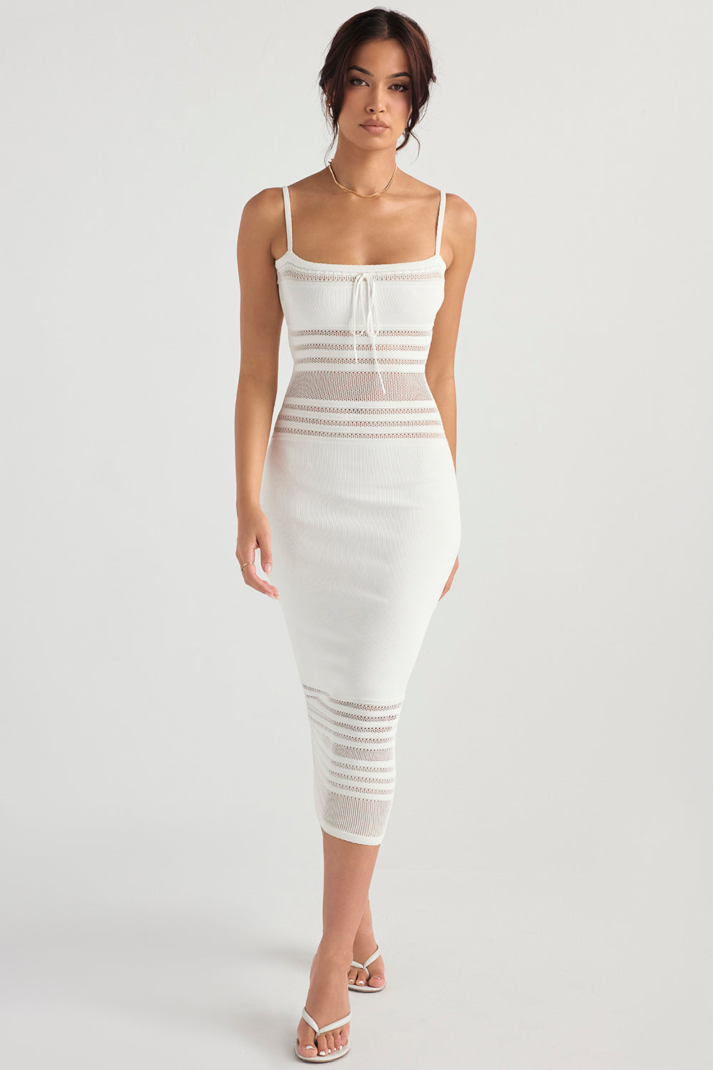 Ivory colored elegant knitted midi dress