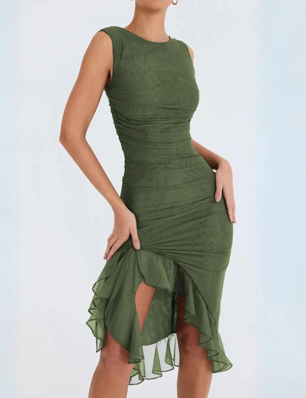 Irregular Ruched Midi Dress