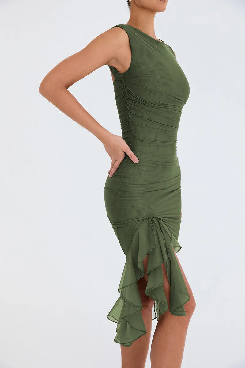 Irregular Ruched Midi Dress