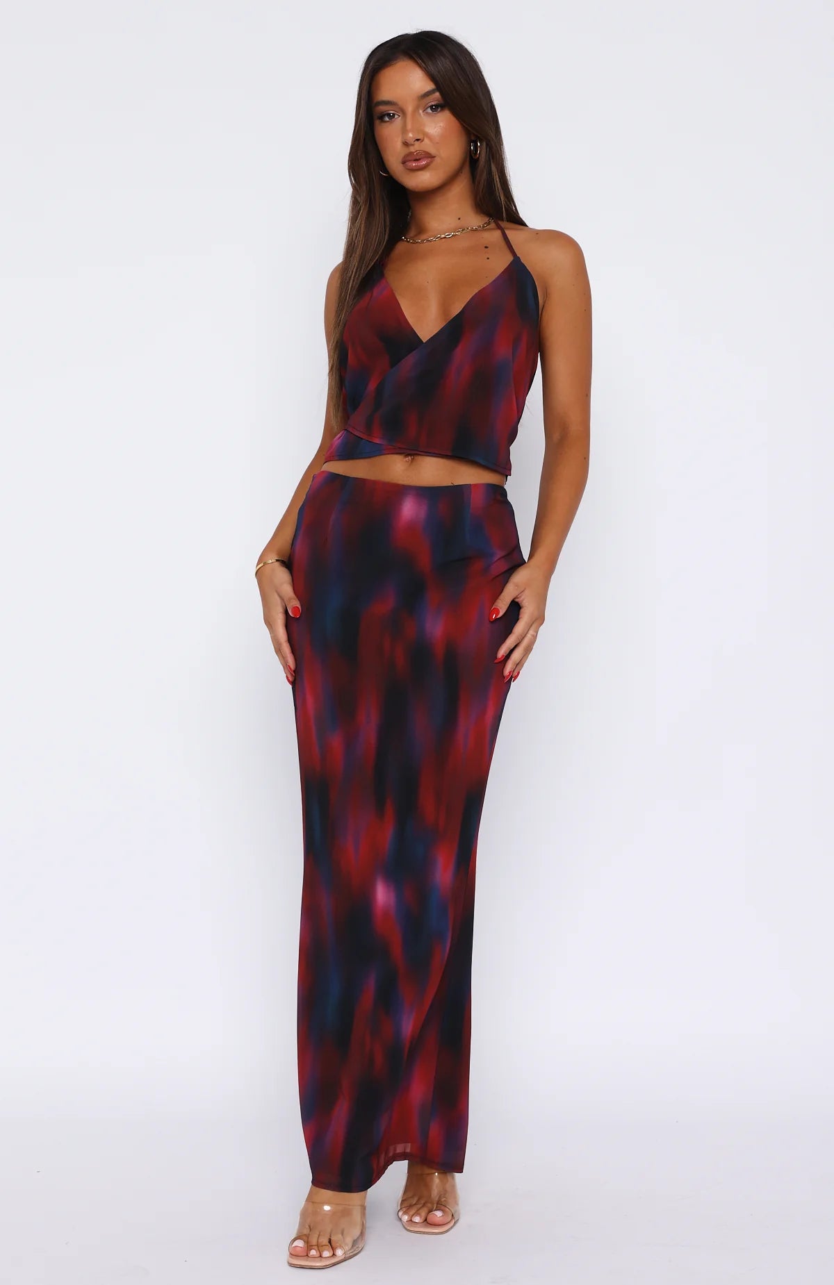 Back Centre Slit Maxi Skirt With Print