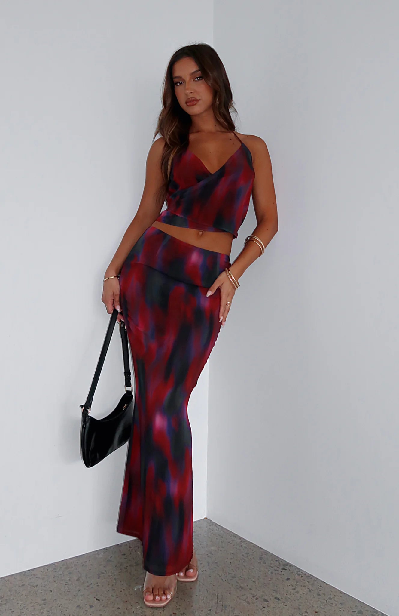 Back Centre Slit Maxi Skirt With Print