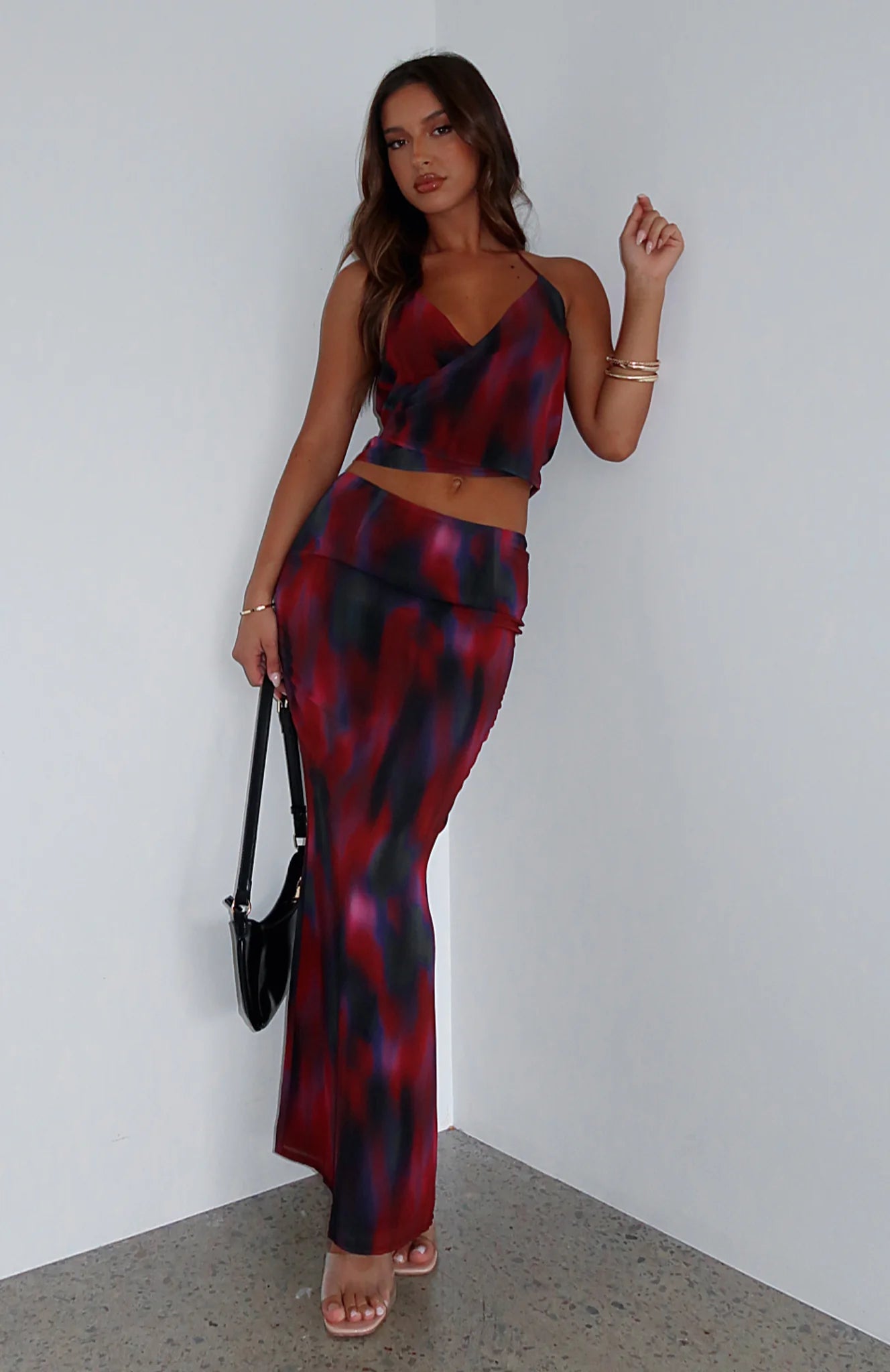 Back Centre Slit Maxi Skirt With Print