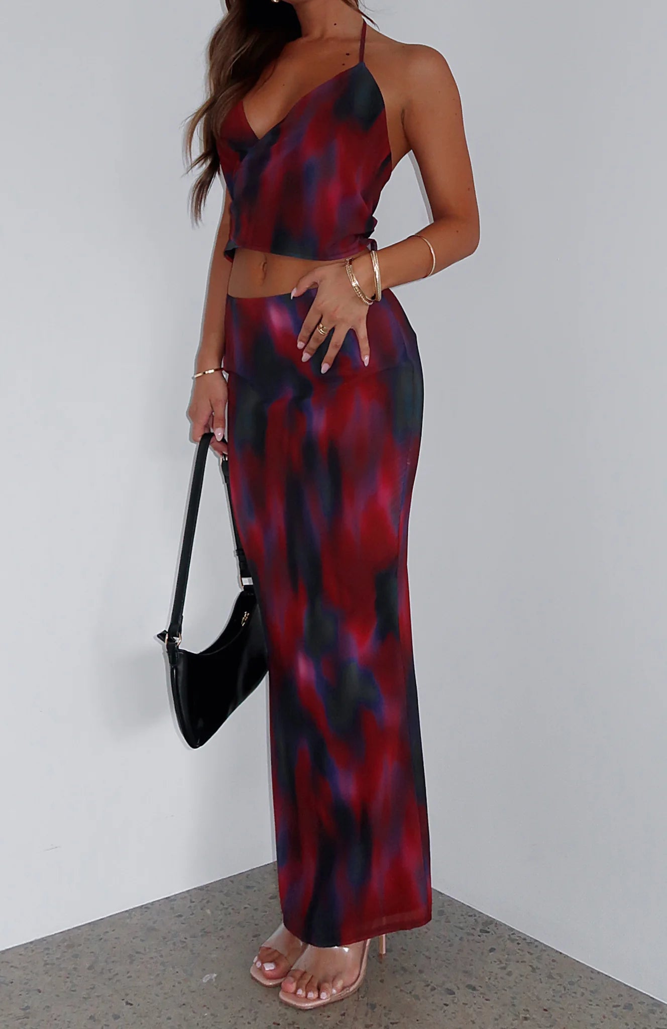 Back Centre Slit Maxi Skirt With Print