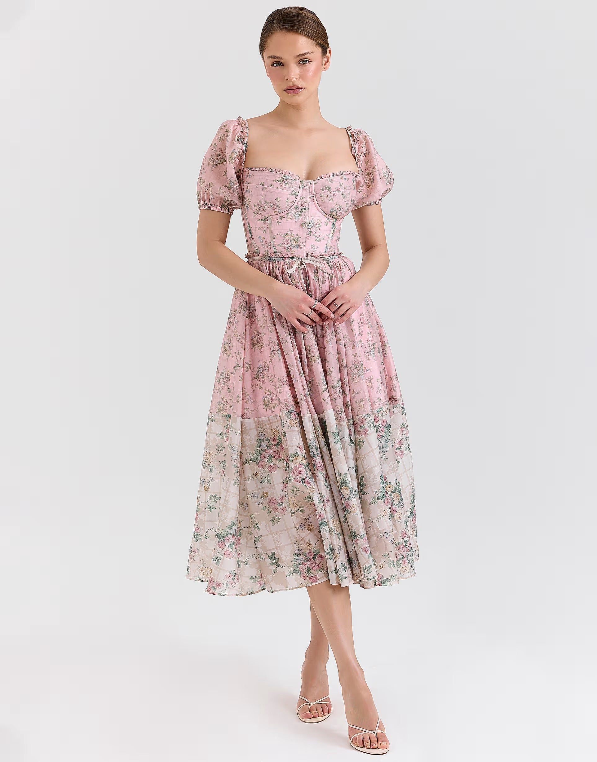 Chiffon Floral Pink Midi Dress