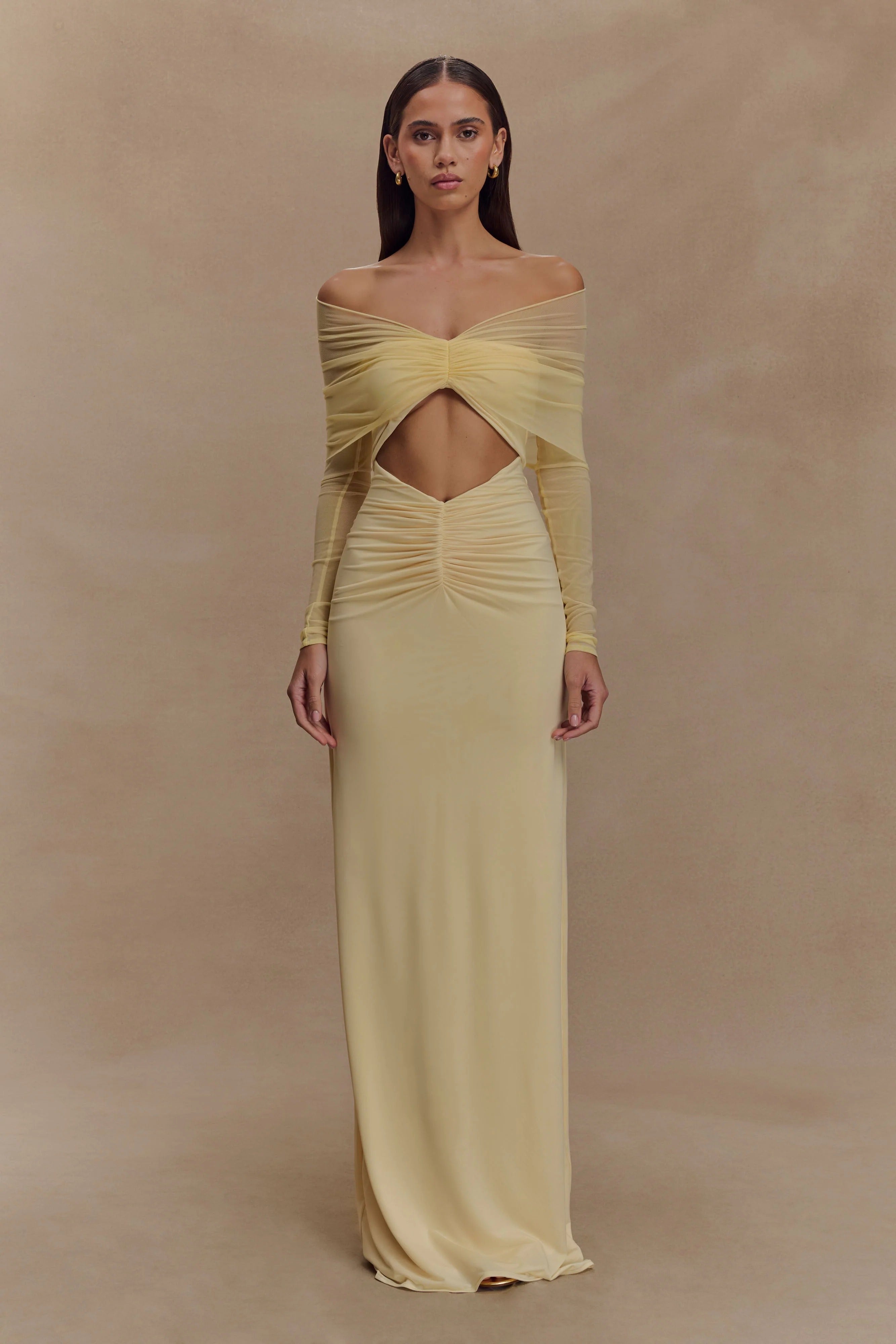 Slinky And Mesh Yellow Maxi Dress