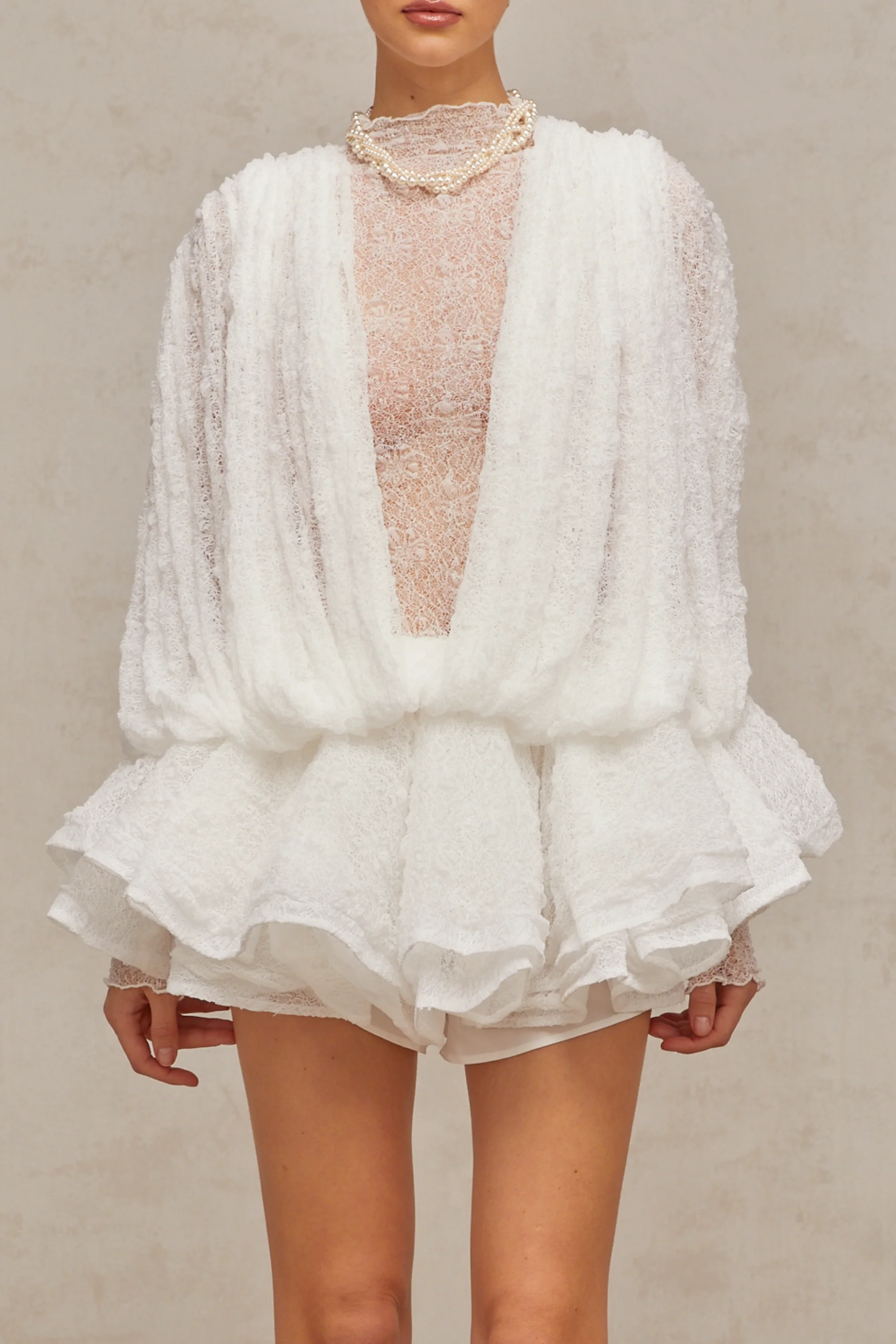 White Semi-Sheer Lace Top & Shorts Set