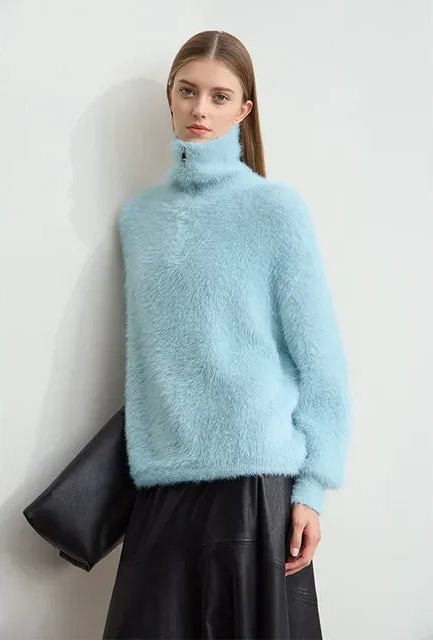 Turtleneck Zipper Mink Sweater