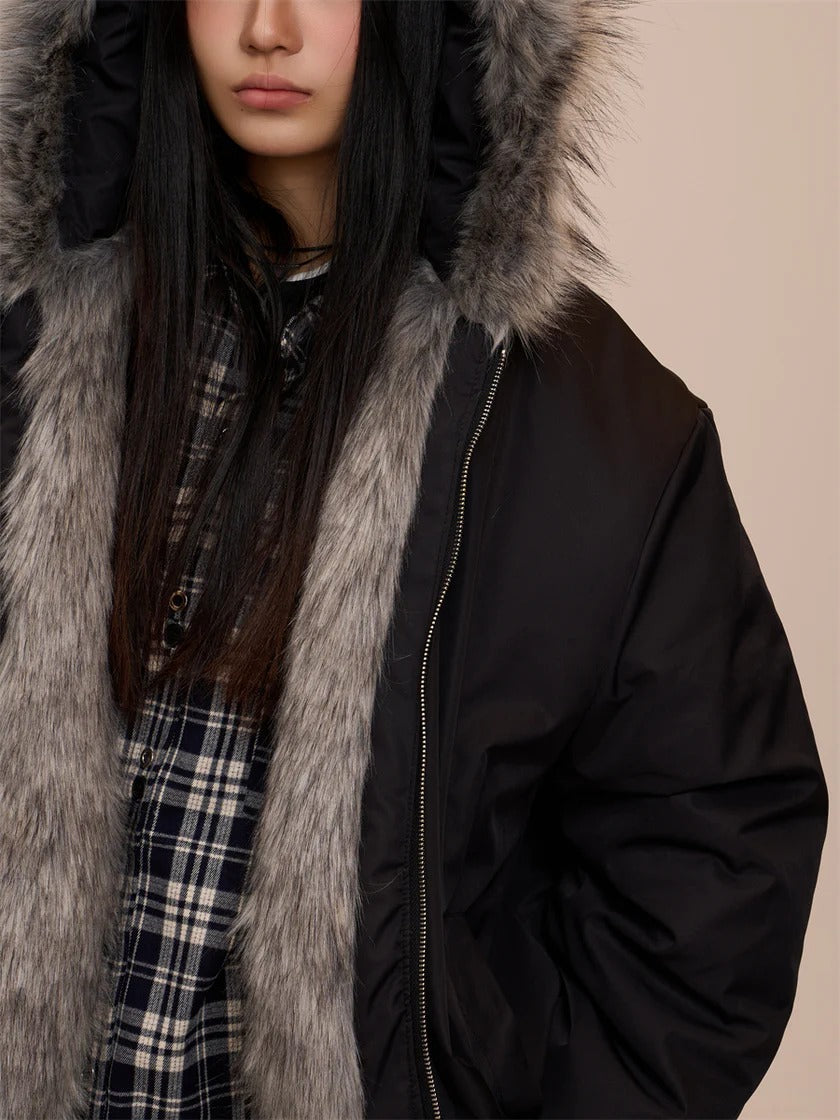 Black Jacket with Fur Hood And Zipper