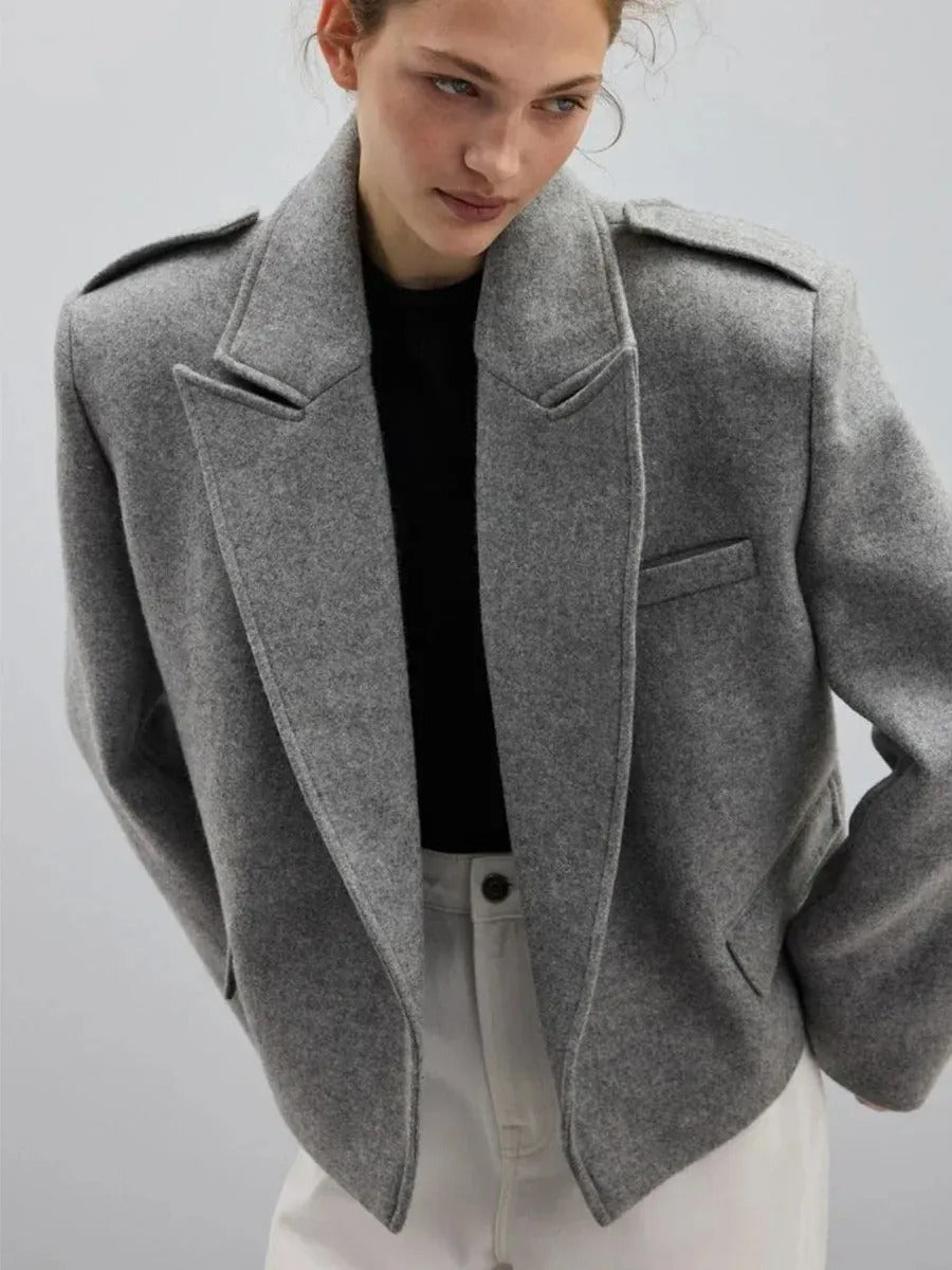 Gray Wool Blazer With Padded Shoulders