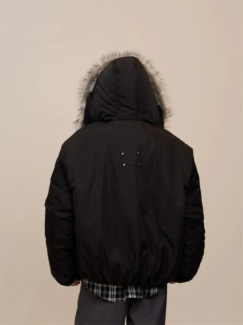 Black Jacket with Fur Hood And Zipper