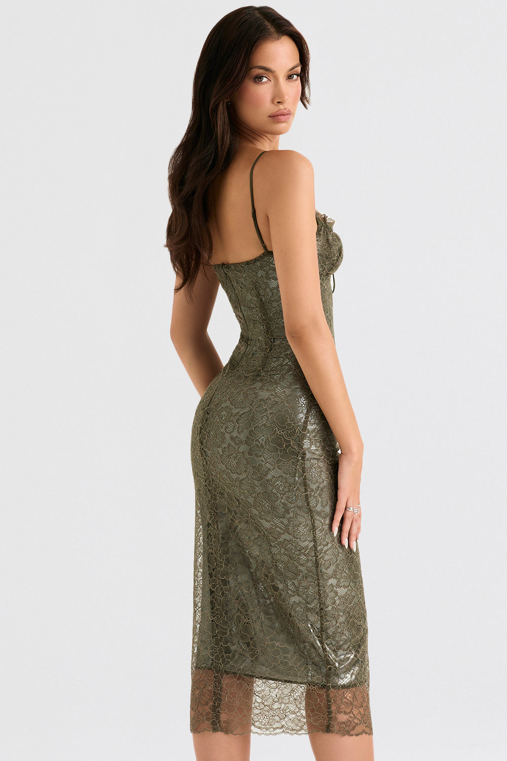 Midi dress with olive lace