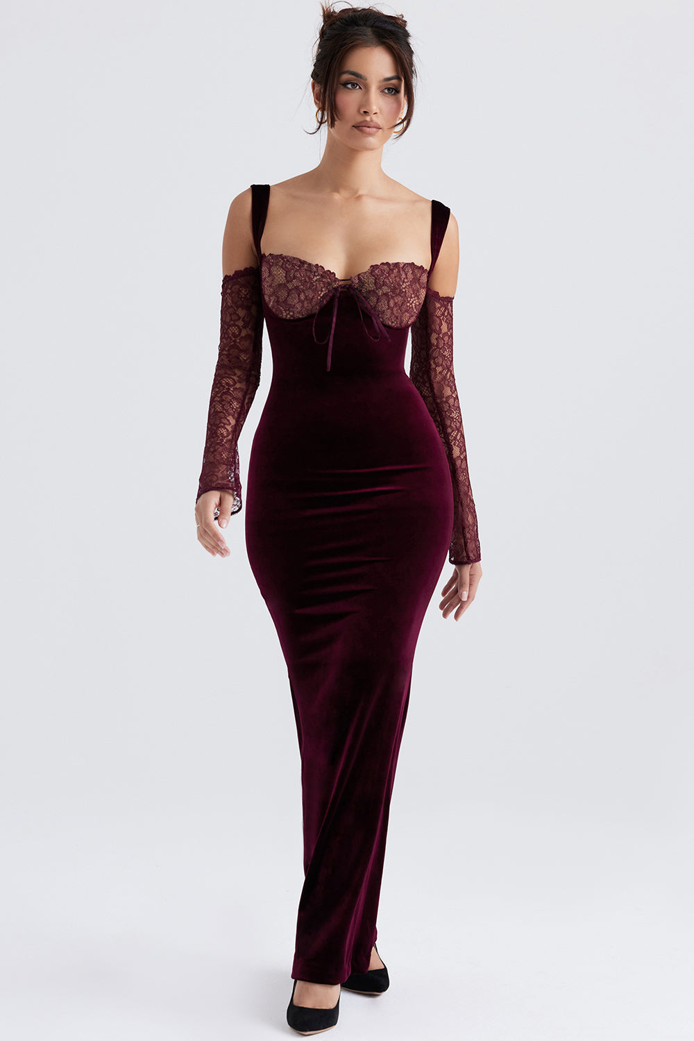 Black cherry velvet maxi dress