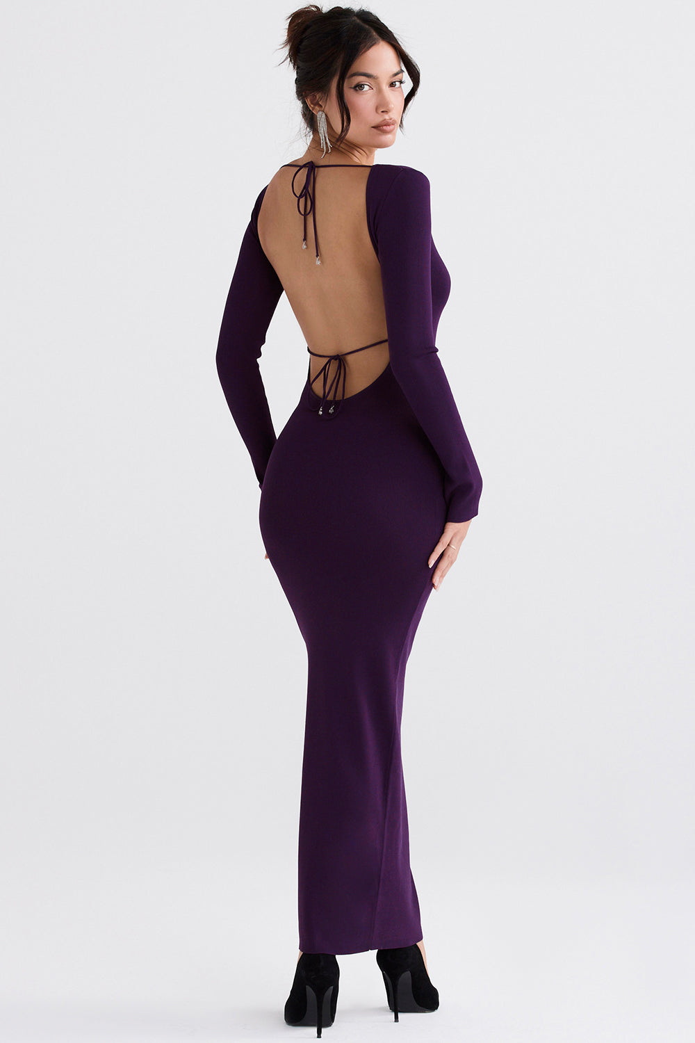 Grape ribbed knit maxi dress